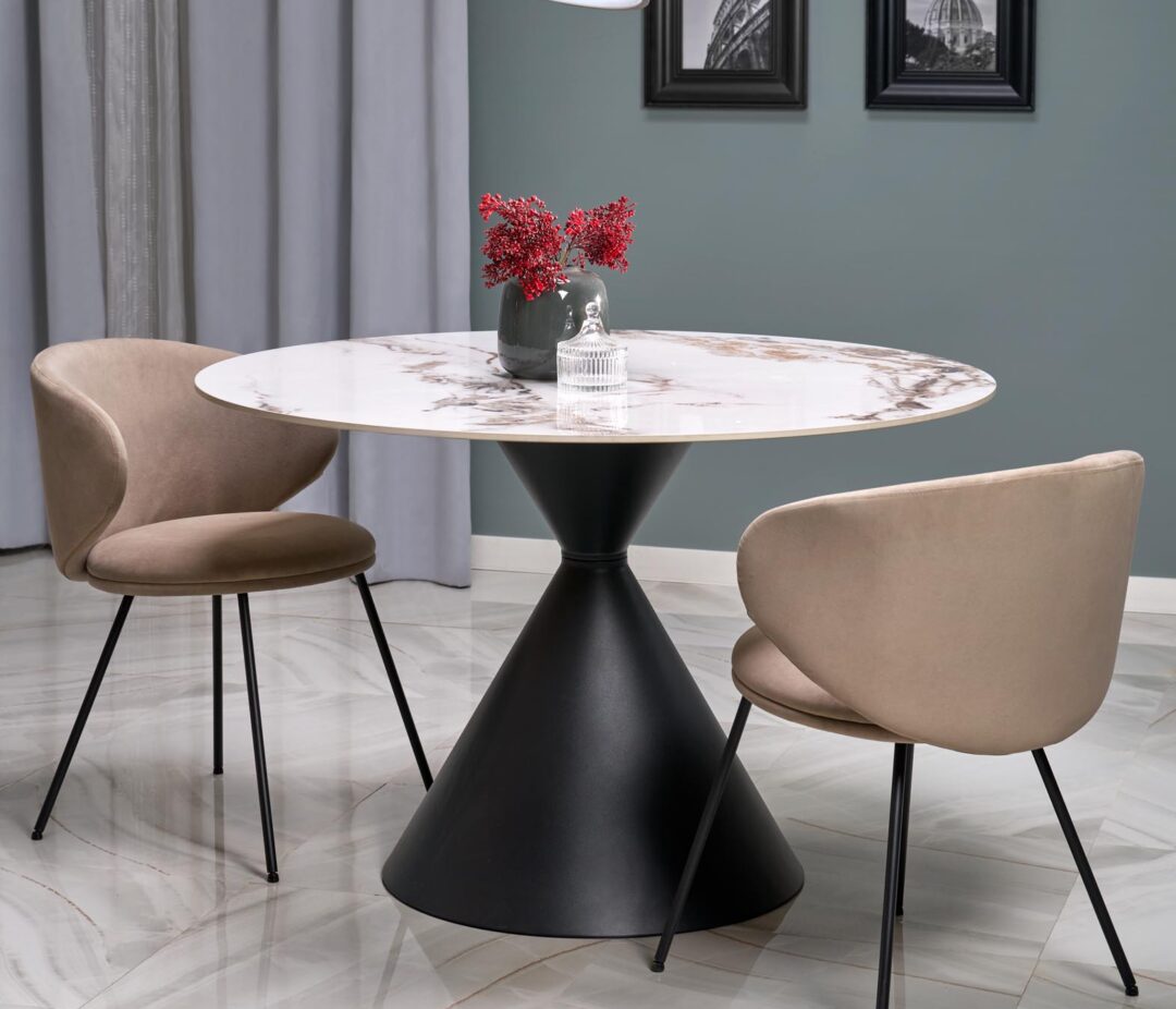 GARET étkezőasztal, kerek, szín: fehér márvány/fekete