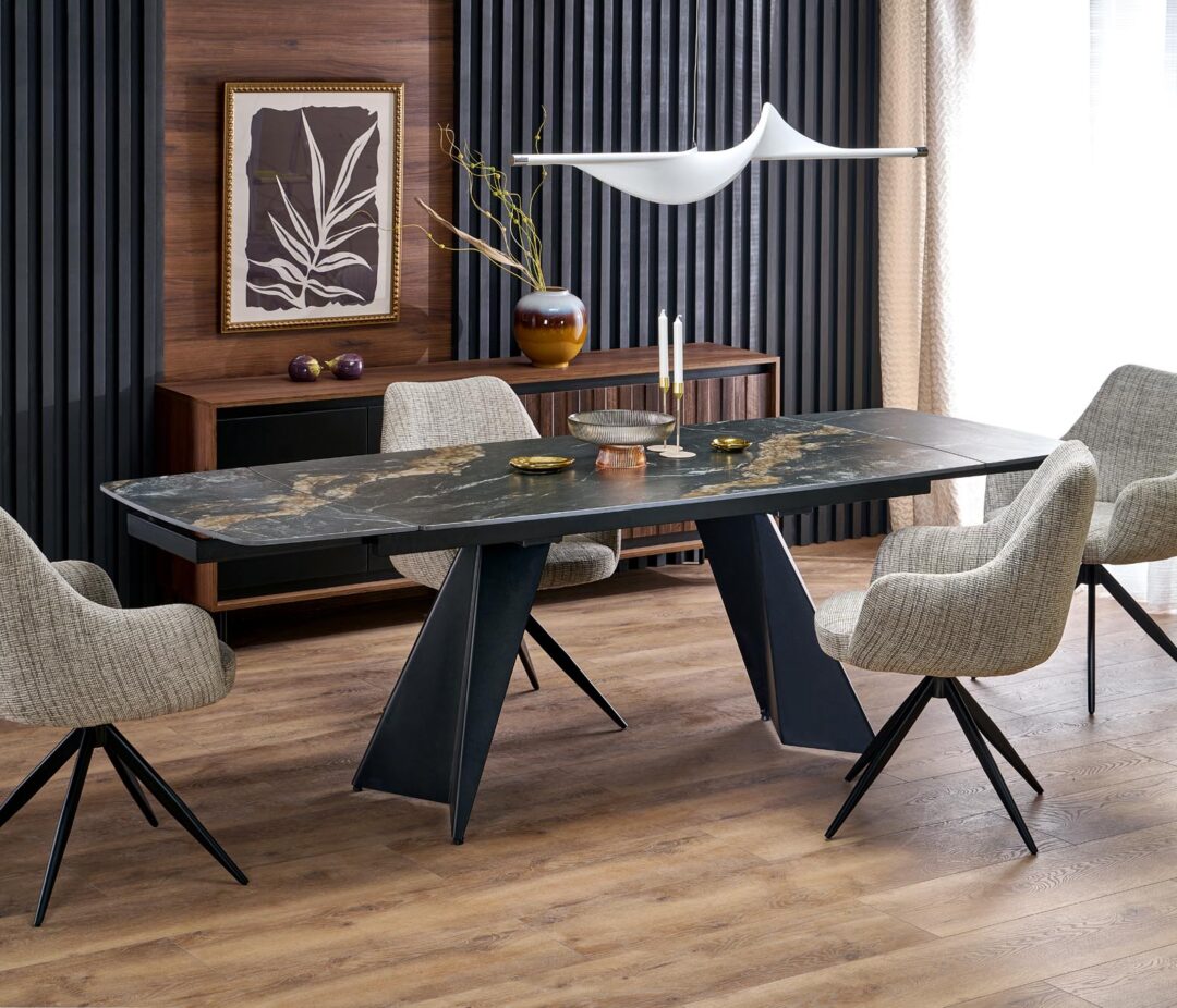 ARMANI bővíthető étkezőasztal, téglalap alakú, szín: fekete márvány/fekete