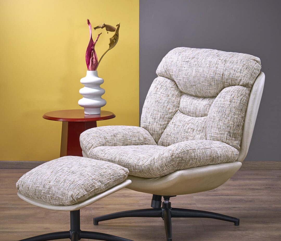 KRONOS fotel puffal, hinta funkcióval, szín: bézs/többszínű