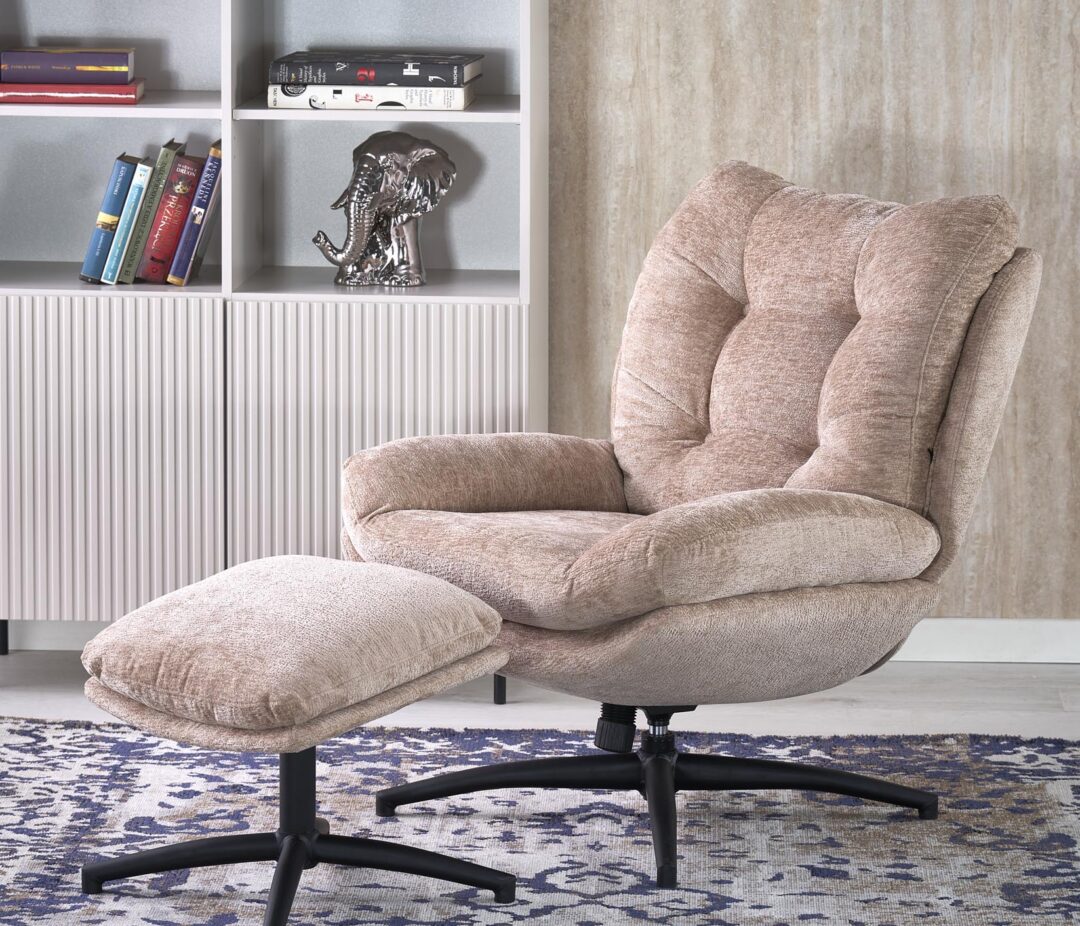 PESTO fotel puffal, hinta funkcióval, szín: bézs