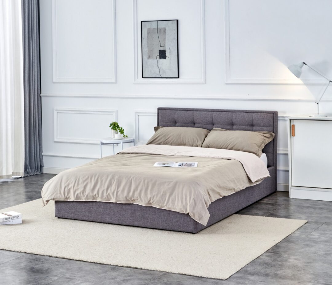 PADVA 140 ágy, ágyneműtartóval, szín: szürke