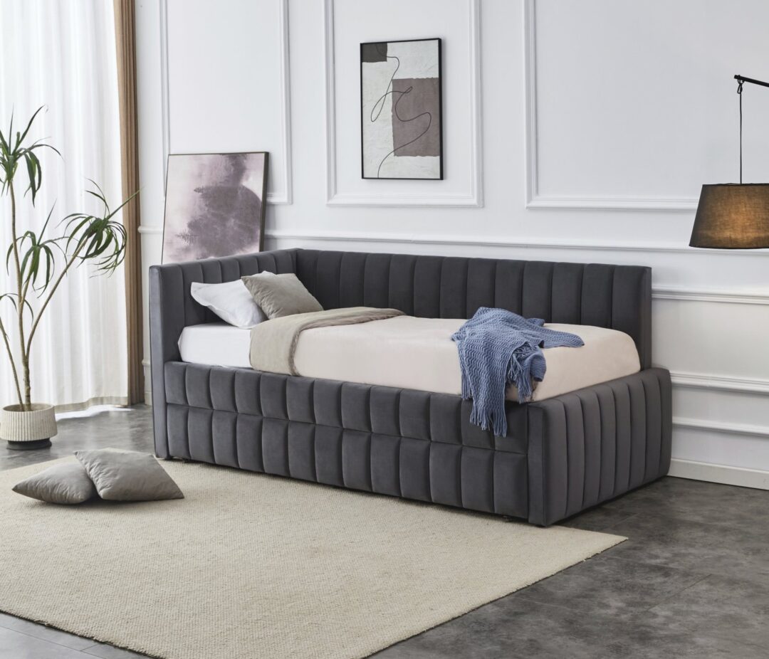 DERBY kihúzható vendégágy alsó matraccal, szín: szürke