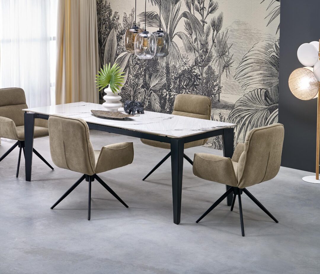 FELIX bővíthető étkezőasztal, téglalap alakú, szín: fehér márvány/fekete