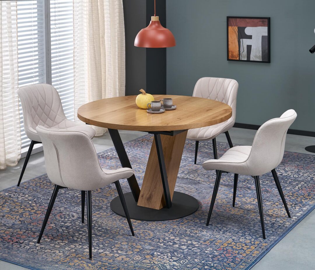 FANIS bővíthető étkezőasztal, kerek, szín: natúr/fekete