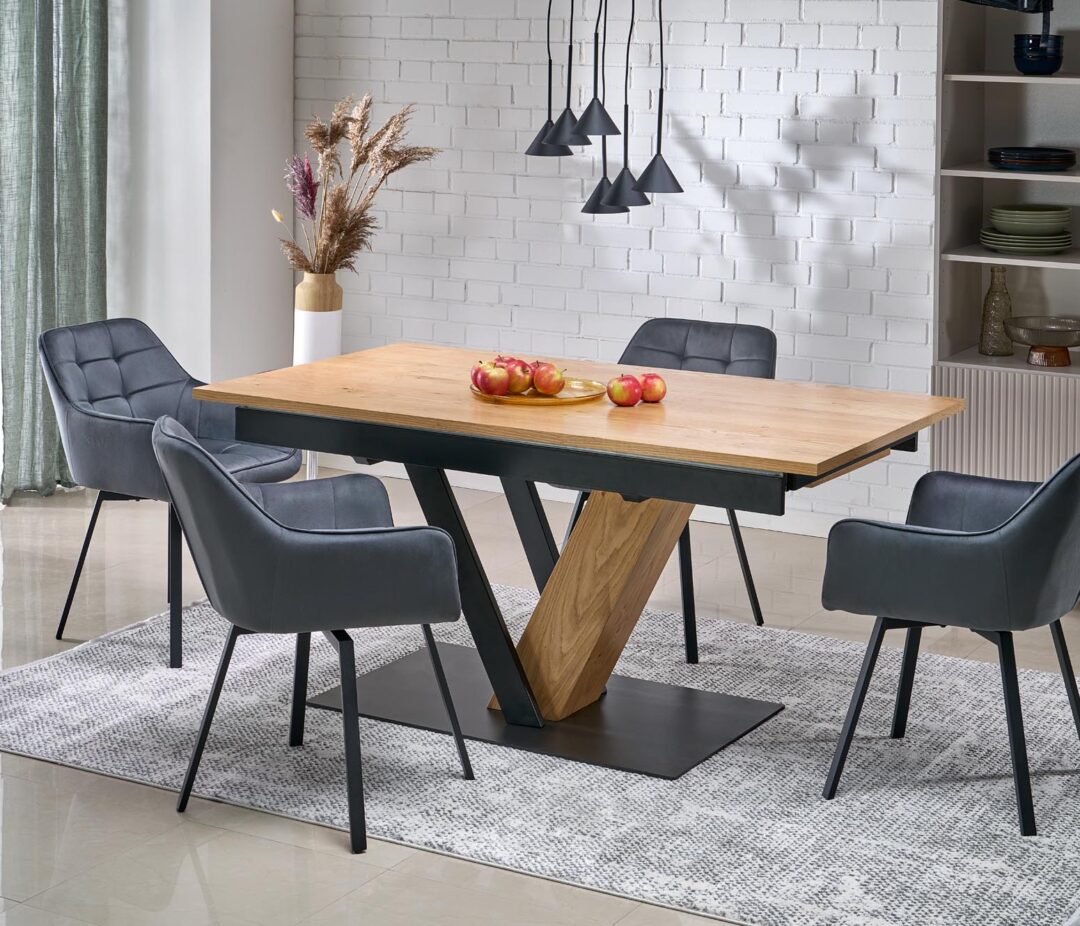 FANIS bővíthető étkezőasztal, téglalap alakú, szín: natúr/fekete