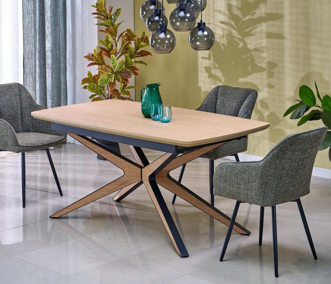 JAMES bővíthető étkezőasztal, téglalap alakú, szín: natúr/fekete