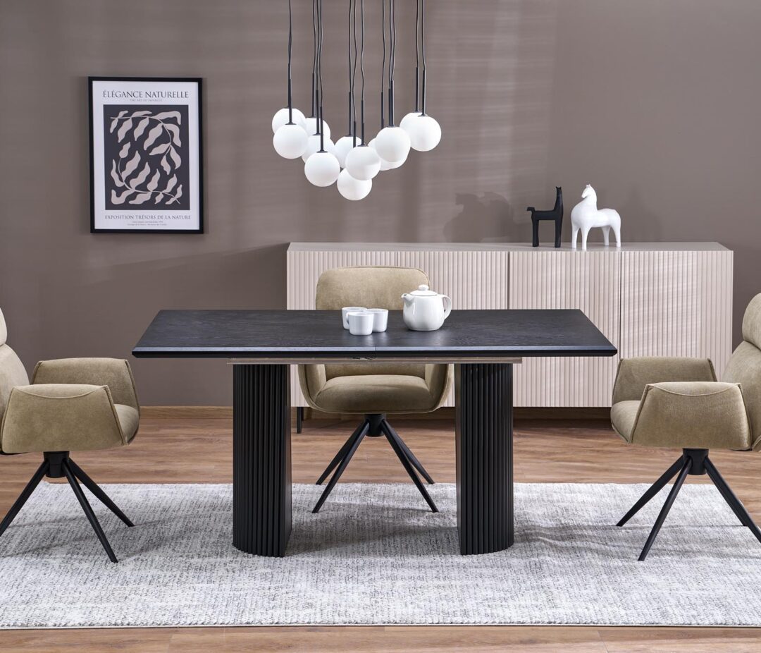 BOLERO bővíthető étkezőasztal, téglalap alakú, szín: fekete/fekete