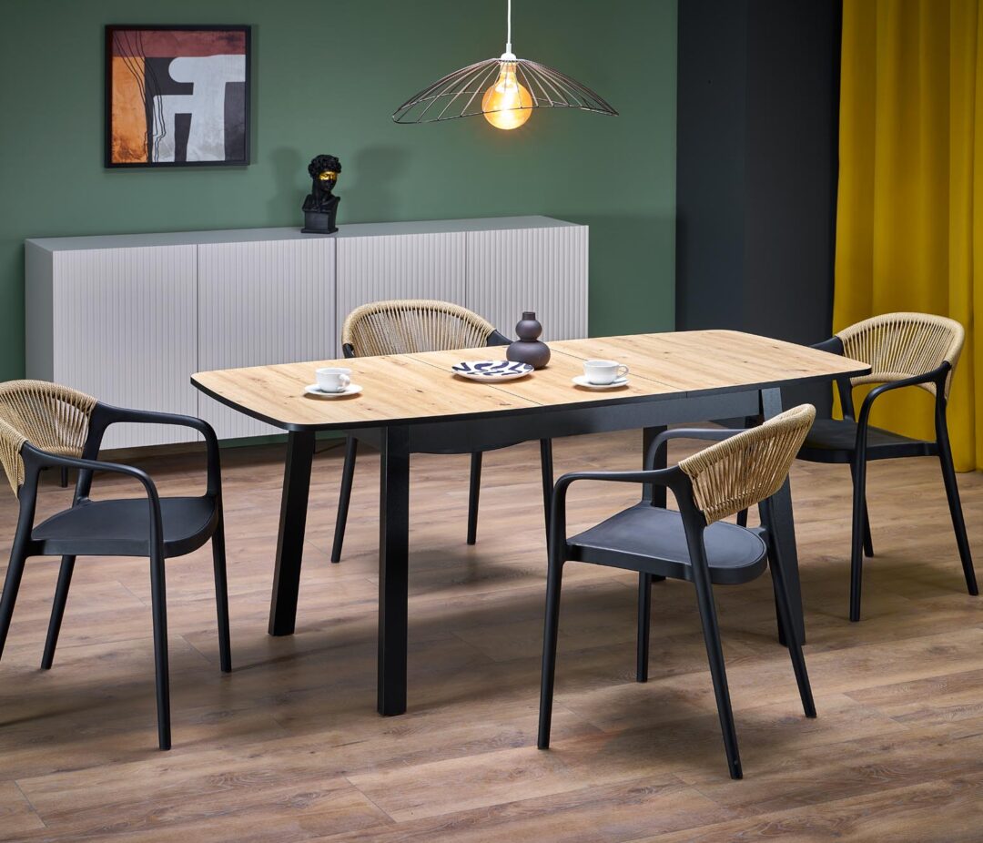 BARRIL bővíthető étkezőasztal, téglalap alakú, szín: artisan tölgy/fekete