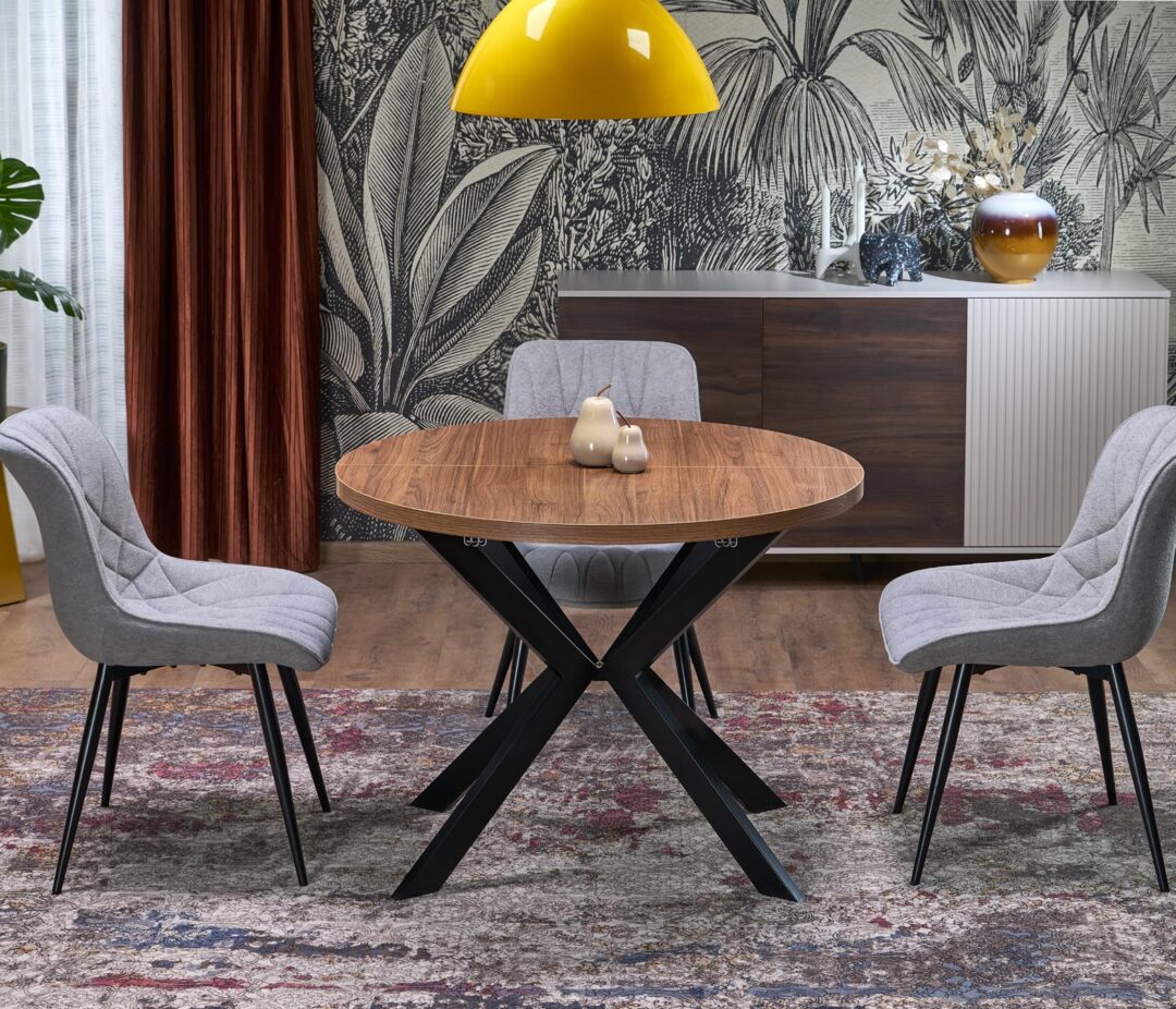 PERONI bővíthető étkezőasztal, kerek, szín: dió/fekete