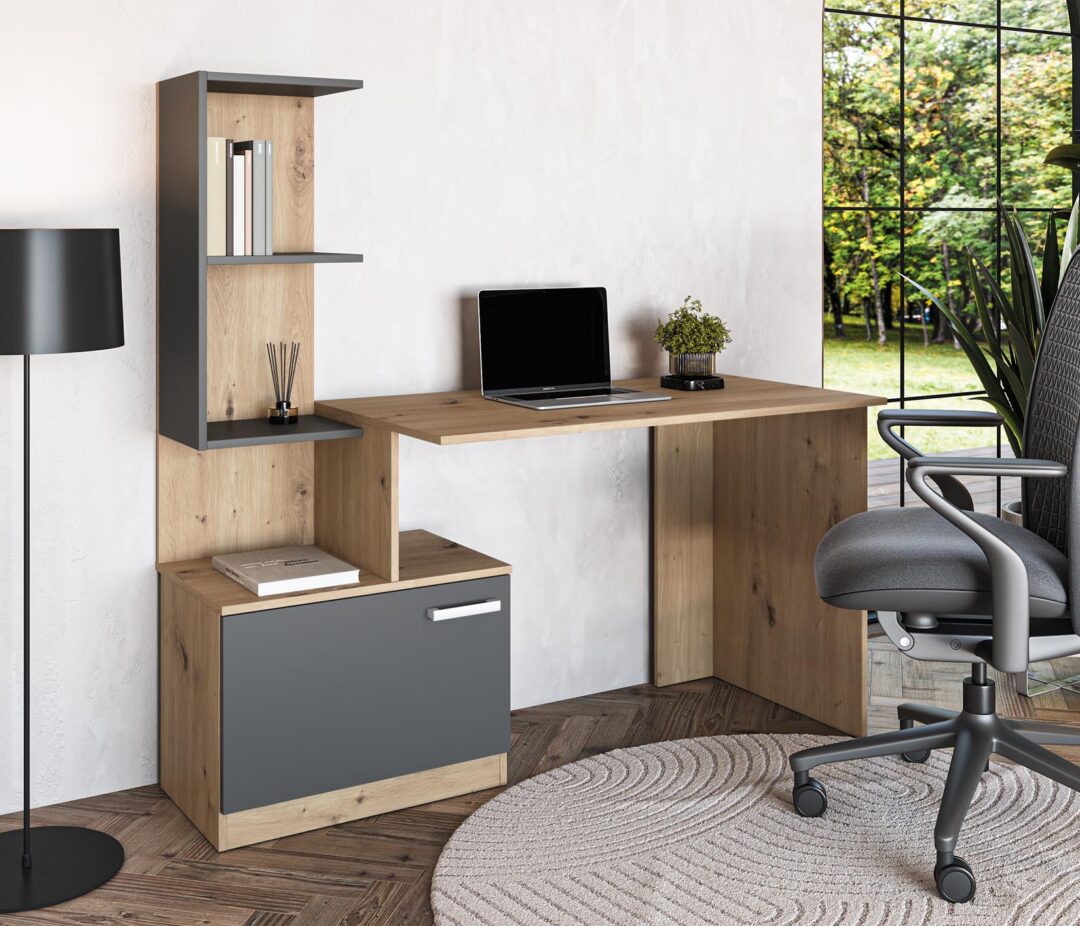 MISO íróasztal, szín: grafit/artisan tölgy