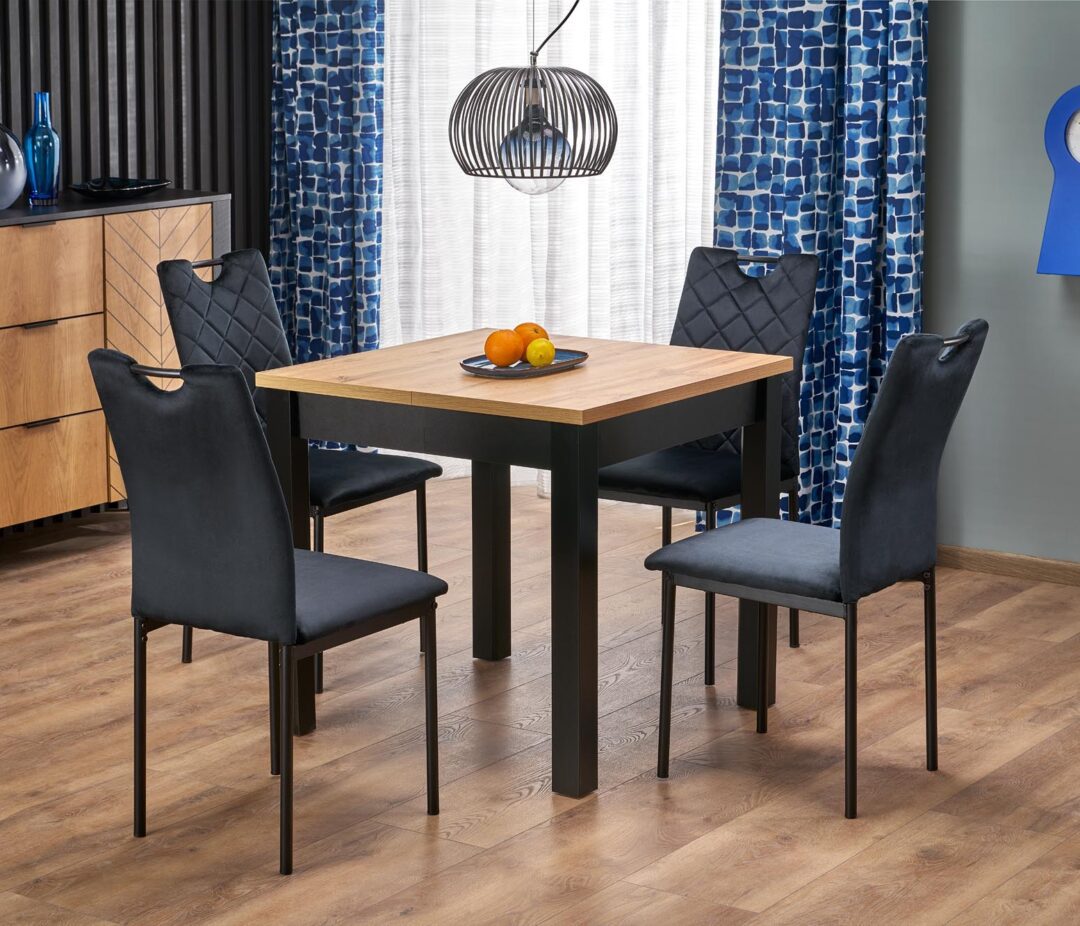 QUBIK bővíthető étkezőasztal, téglalap alakú, szín: artisan tölgy/fekete