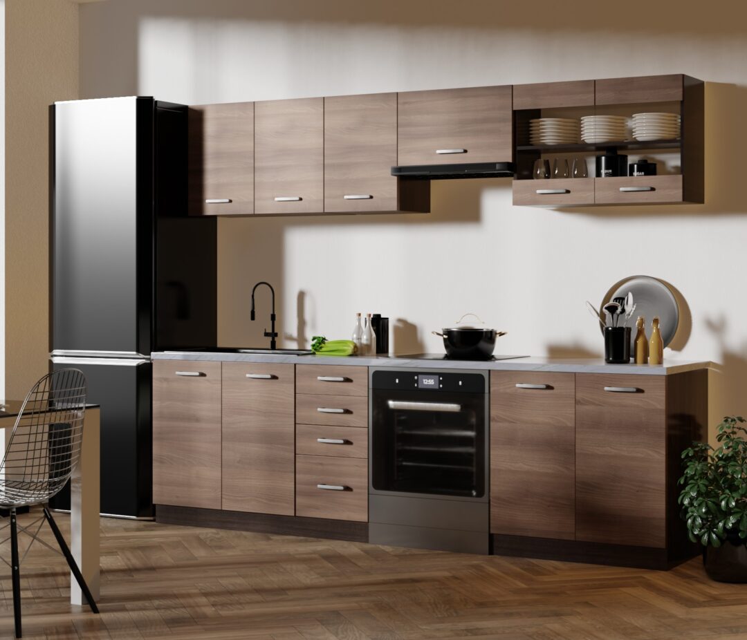 AMANDA 1 260 blokk konyha, korpusz: wenge, front: fahéj akác