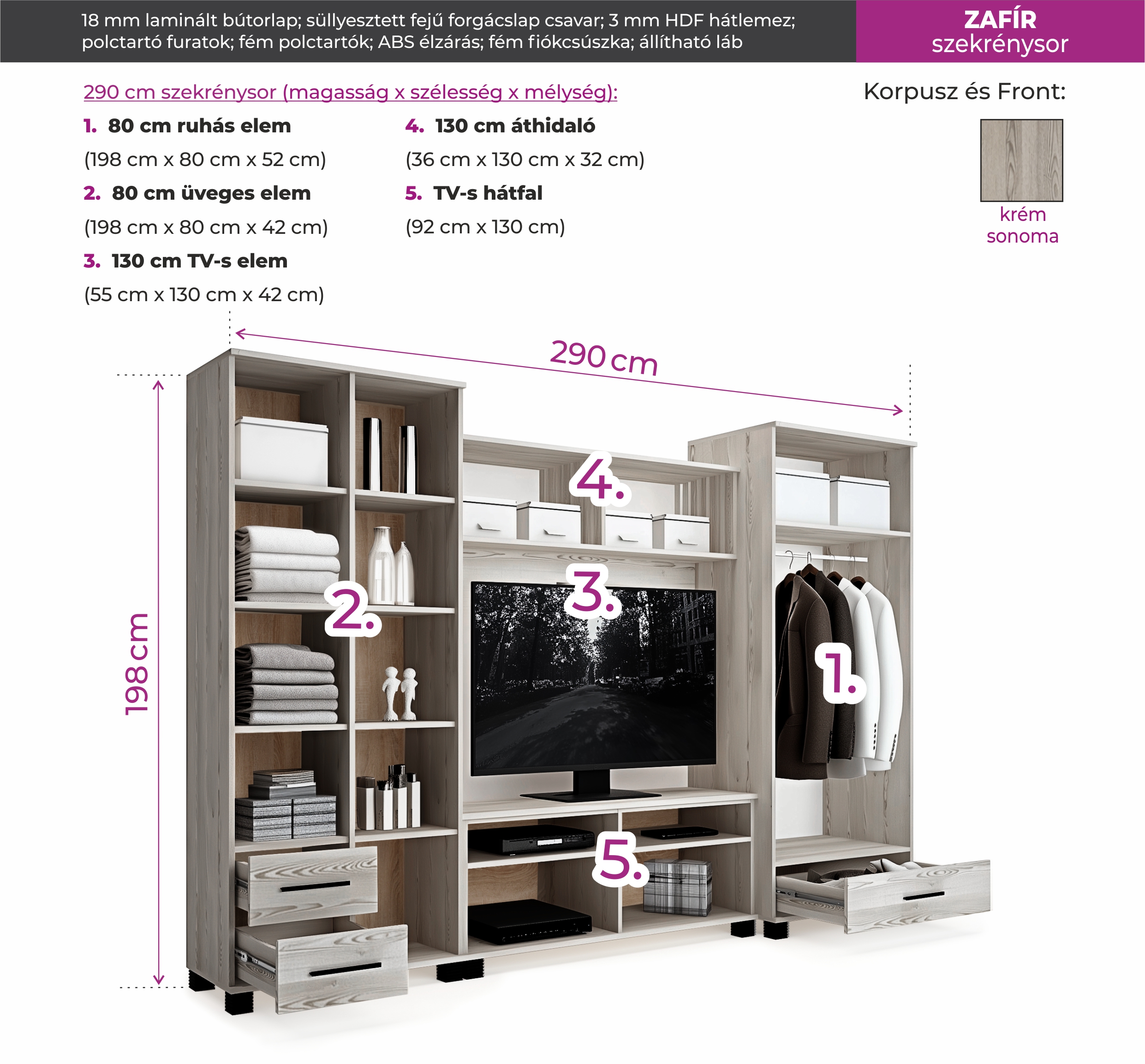 Zafír szekrénysor - 290cm - Image 2